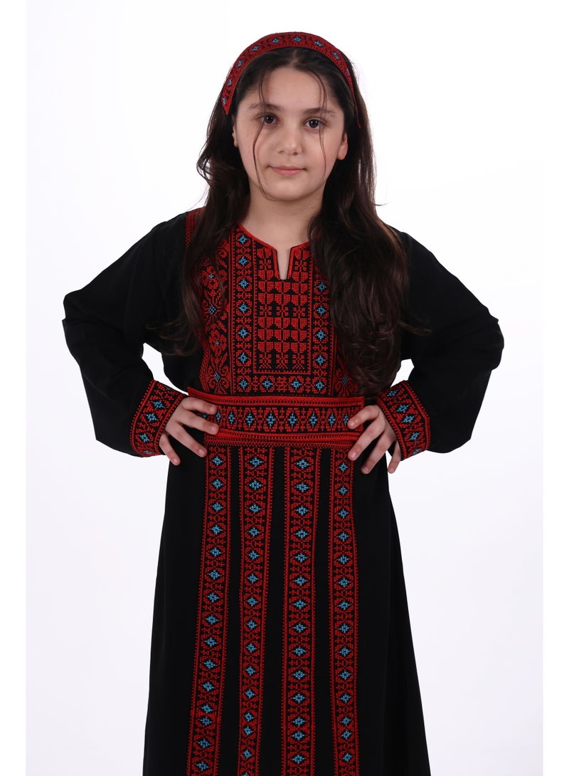 البنت الشرقية فستان جلابية بناتي مطرزة مع حزام على الخصر - Image 2